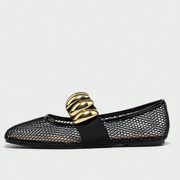 Black Elegant Women's Summer Hollow Breathable Fishnet Loafers - Picture 4 of 6